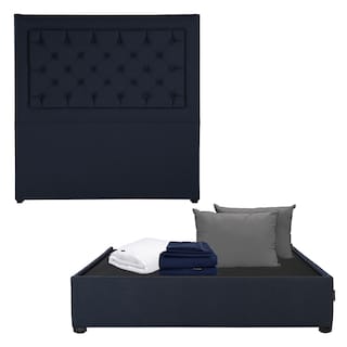 Foto 1 | Foto 1 | Cabecera Dicasa Mary Azul Matrimonial + Base Cama + Almohada 2pack + Protector Cloud+ Sabanas Softy