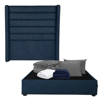 Foto 1 | Foto 1 | Cabecera Dicasa Polar Azul Matrimonial + Base Cama + Almohada 2pack + Protector Cloud + Sabanas Soft + Edredon Homy