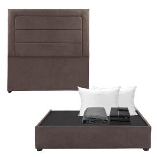 Foto 1 | Foto 1 | Cabecera Blend Chocolate Matrimonial + Base Cama + Almohada Royal Twin + Protector Lux + Sabanas Royal