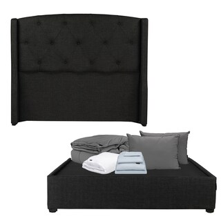 Foto 1 | Foto 1 | Cabecera Dicasa Zefyr Negro Queen Size + Base Cama + Almohada 2pack + Protector Cloud + Sabanas Softy + Edredon Homy