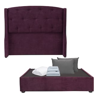 Foto 1 | Foto 1 | Cabecera Dicasa Zefyr Morado Queen Size + Base Cama + Almohada 2pack + Protector Cloud + Sabanas Softy