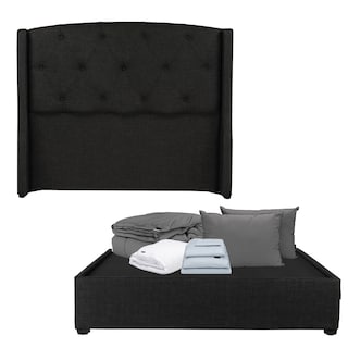Foto 1 | Foto 1 | Cabecera Dicasa Zefyr Negro Matrimonial + Base Cama + Almohada 2pack + Protector Cloud + Sabanas Softy + Edredon Homy