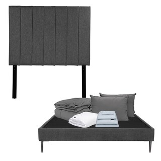 Foto 1 | Foto 1 | Cabecera Dicasa Argos Gris Carbon Queen Size + Base Slim + Almohada 2pack + Protector Cloud + Sabanas Softy + Edredon Homy