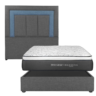 Foto 1 | Foto 1 | Cabecera Dicasa Bora Gris Oscuro Matrimonial + Base Cama + Restonic Trini