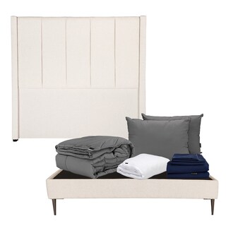 Foto 1 | Foto 1 | Cabecera Nizza Crema Matrimonial + Base Slim + Almohada 2pack + Protector Cloud + Sabanas Softy + Edredon Homy
