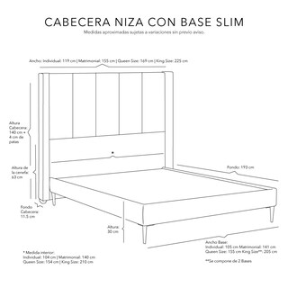 Foto 3 | Foto 3 | Cabecera Nizza Crema Matrimonial + Base Slim + Almohada 2pack + Protector Cloud + Sabanas Softy + Edredon Homy