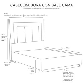 Foto 4 | Foto 4 | Cabecera Dicasa Bora Gris Franja Negro Matrimonial + Base Cama