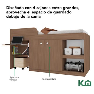 Foto 3 | Foto 3 | Cama Individual Escritorio Cajones Litera Base Kingshouse