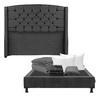 Foto 1 | Foto 1 | Cabecera Dicasa Sitka Gris Carbón Queen Size + Box dicasa +Almohada Royal Twin + Protector + Sábanas + Edredón