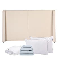 Cabecera Dicasa Milan Color Crema Matrimonial+2 Almohadas One+protector De Colchón Cloud+sábanas Softy