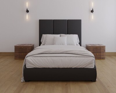 Foto 1 | Foto 1 | Cama Matrimonial  + Cabecera + Somier Modern Luxury De Terciopelo Negro Con Canales De 60 Cm