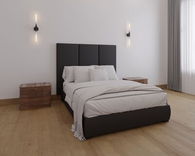Foto 2 | Foto 2 | Cama Matrimonial  + Cabecera + Somier Modern Luxury De Terciopelo Negro Con Canales De 60 Cm