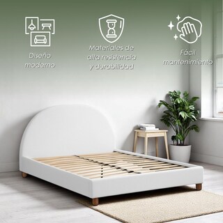 Foto 3 | Foto 3 | Ilios Innova | Base De Cama Matrimonial Con Cabecera Arco Tapizada En Lino. Diseño Moderno Minimalista Blanco.