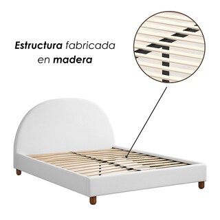 Foto 6 | Foto 6 | Ilios Innova | Base De Cama Matrimonial Con Cabecera Arco Tapizada En Lino. Diseño Moderno Minimalista Blanco.