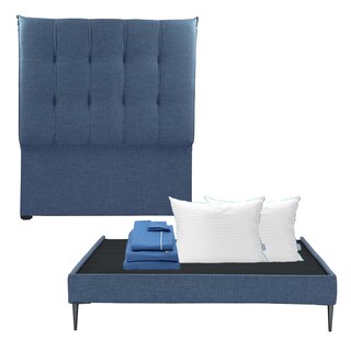 Foto 1 | Foto 1 | Cabecera Dicasa Kenzo Color Azul Queen Size + Base Cama Slim Dicasa Color Azul + Almohada Royal Twin + Sábanas Royal