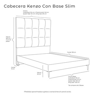 Foto 5 | Foto 5 | Cabecera Dicasa Kenzo Color Azul King Size + Base Cama Slim Dicasa Color Azul + Almohada Royal Twin + Sábanas Royal