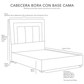Foto 4 | Foto 4 | Cabecera Dicasa Bora Color Storm Grey Individual + Base Cama Dicasa Dicasa