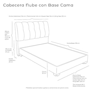 Foto 4 | Foto 4 | Cabecera Dicasa Nube + Base Cama Dicasa Orlando Azul Queen Size