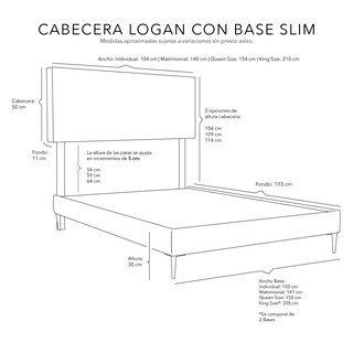 Foto 5 | Foto 5 | Cabecera Logan + Base Cama Slim Color Negro