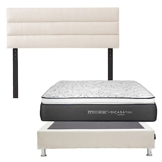 Foto 1 | Foto 1 | Cabecera Logan Dicasa Color Beige Claro + Box Dicasa Color Beige Claro + Colchón Restonic Trini Matrimonial