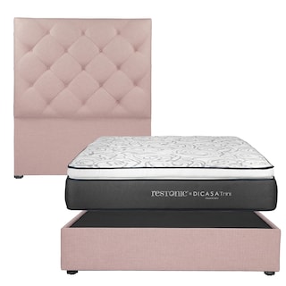 Foto 1 | Foto 1 | Cabecera Dicasa Ikki + Base Cama Pink + Colchón Restonic Trini Matrimonial