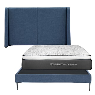 Foto 1 | Foto 1 | Cabecera Dicasa Milan + Base Cama Slim Azul + Colchón Restonic Trini Matrimonial