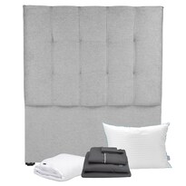 Cabecera Kenzo Plata Matrimonial + Almohada Royal + Protector Cloud + Sabanas Royal