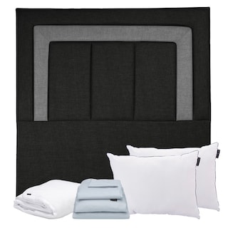 Foto 1 | Foto 1 | Cabecera Dicasa Bora Negro Con Gris Matrimonial + Almohada One 2 + Protector Cloud + Sabanas Softy