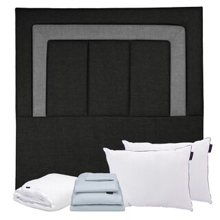 Foto 1 | Foto 1 | Cabecera Dicasa Bora Negro Con Gris Queen Size + Almohada One 2 + Protector Cloud + Sabanas Softy