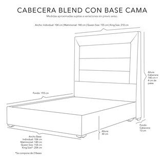 Foto 6 | Foto 7 | Cabecera Dicasa Blend Color Azul King Size + Base Cama Dicasa Color Azul King Size