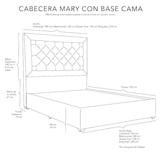 Foto 7 | Foto 7 | Cabecera Dicasa Mary Color Gris Individual + Base Cama Dicasa Color Gris Individual