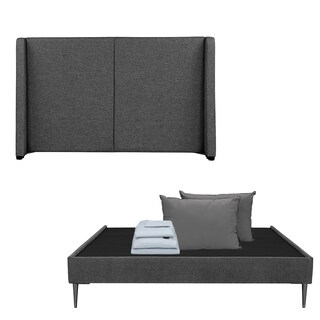 Foto 1 | Foto 1 | Cabecera Dicasa Milan Slim Color Gris Carbon Queen Size + Base Slim + Almohada 2pack + Sabanas Softy