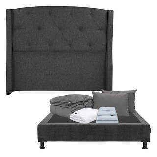 Foto 1 | Foto 1 | Cabecera Dicasa Zefyr Gris Carbón Queen Size + Box Dicasa + Almohada 2Pack +Protector Cloud +Sábanas Softy+Edredón
