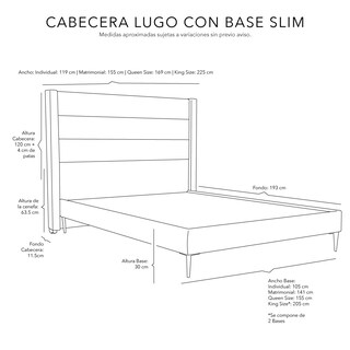 Foto 5 | Foto 5 | Cabecera Dicasa Lugo Slim Pink Matrimonial + Base Cama Slim