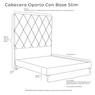 Foto 5 | Foto 5 | Cabecera Oporto Color Rosa + Base Cama Slim Queen Size