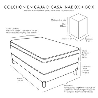 Foto 6 | Foto 6 | Colchón En Caja Dicasa Inabox Matrimonial + Box Dicasa + 2 Almohadas Osos