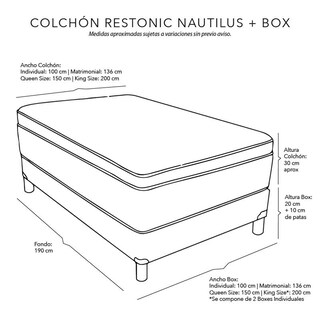 Foto 5 | Foto 5 | Colchón Restonic Nautilus Matrimonial + Box Dicasa Bless color Café + Protector