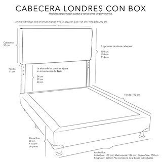 Foto 4 | Foto 4 | Cabecera Dicasa Londres color Gris + Box Dicasa Matrimonial