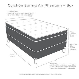 Foto 2 | Foto 2 | Colchón Spring Air Phantom Matrimonial + Box Dicasa Color Negro + Sábanas
