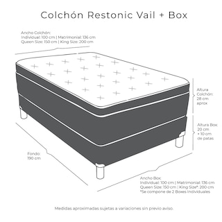 Foto 5 | Foto 5 | Colchón Restonic Vail Queen Size + Box Dicasa + 2 Almohadas Osos