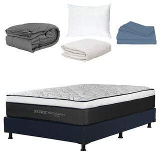 Foto 1 | Foto 1 | Colchón Dicasa Trini más Box Dicasa Orly Matrimonial más Almohada Oso más Protector de Colchón más Sábanas más Edredón