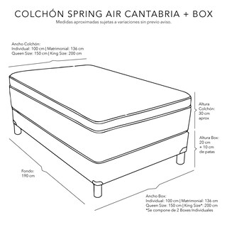 Foto 5 | Foto 5 | Colchon Spring Air Cantabria + Box Dicasa King Size