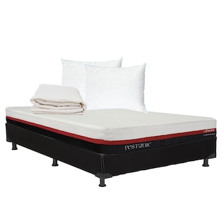 Foto 1 | Foto 1 | Colchón Restonic Roll Matrimonial + Box Dicasa Color Negro + 2 Almohada Oso + Protector De Colchón Ultra