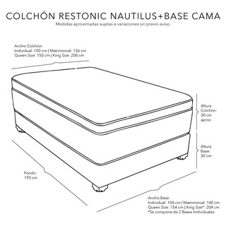 Foto 5 | Foto 5 | Colchón Restonic Nautilus King Size + Base Cama Dicasa King Size Color Beige Claro