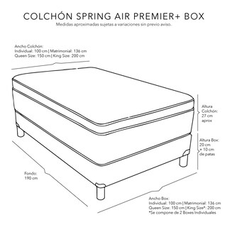 Foto 3 | Foto 3 | Colchón Spring Air Premier King Size+box Dicasa Color Gris Oscuro+almohada One+protector Cloud+sábanas Softy