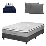 Colchón Restonic Vail Queen Size + Box Dicasa Color Gris Carbón + Almohada 2 Pack + Sábanas Softy