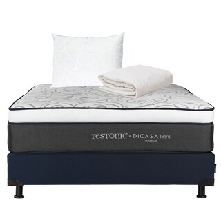 Foto 1 | Foto 1 | Colchón Dicasa Trini Matrimonial + Box Dicasa Color Azul + Almohada Oso+protector Ultra