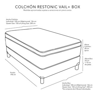 Foto 5 | Foto 5 | Colchón Restonic Vail King Size + Box Dicasa Color Gris Carbón+protector De Colchón Cloud+sábanas Softy