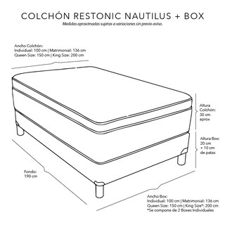 Foto 5 | Foto 5 | Colchón Restonic Nautilus Queen Size+box Dicasa Color Chocolate+almohada Oso+protector De Colchón Ultra
