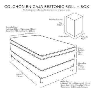 Foto 4 | Foto 4 | Colchón Restonic Roll Matrimonial + Box Dicasa Color Negro + 2 Almohada Oso